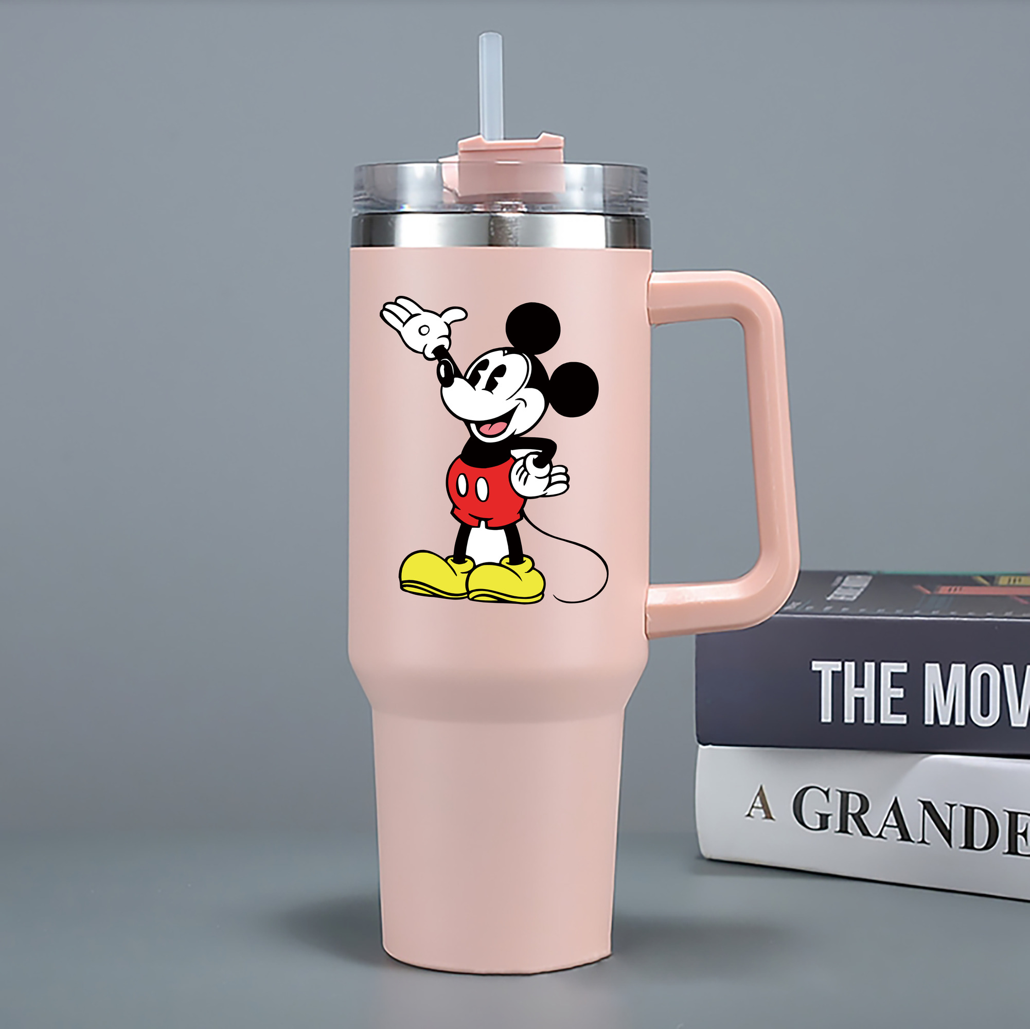（画像用） ミッキーマウス Mickey Mouse 1200mL車用タンブラー - クリスタルステッカー（プラスチックストロー付き）